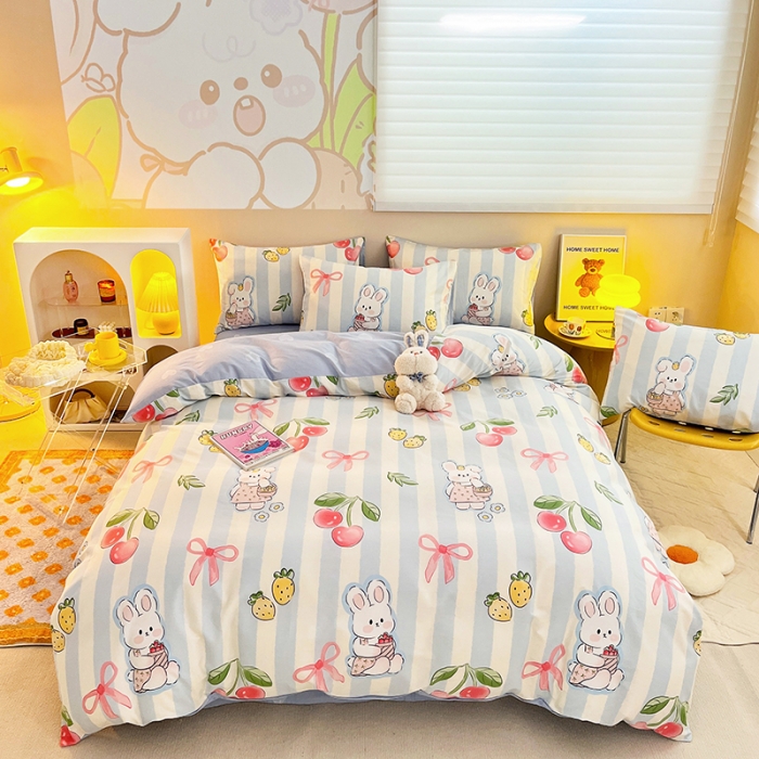 91家纺网 家纺一手货源 找家纺 呗旺鹿 2023新款13372全棉纯棉印花四件套直播款 兔宝果园