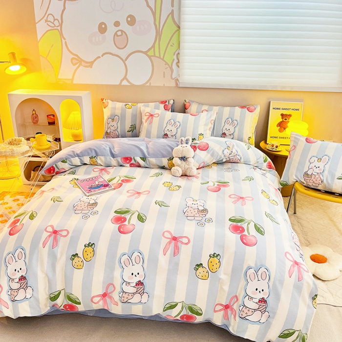 91家纺网 家纺一手货源 找家纺 呗旺鹿 2023新款13372全棉纯棉印花四件套直播款 兔宝果园