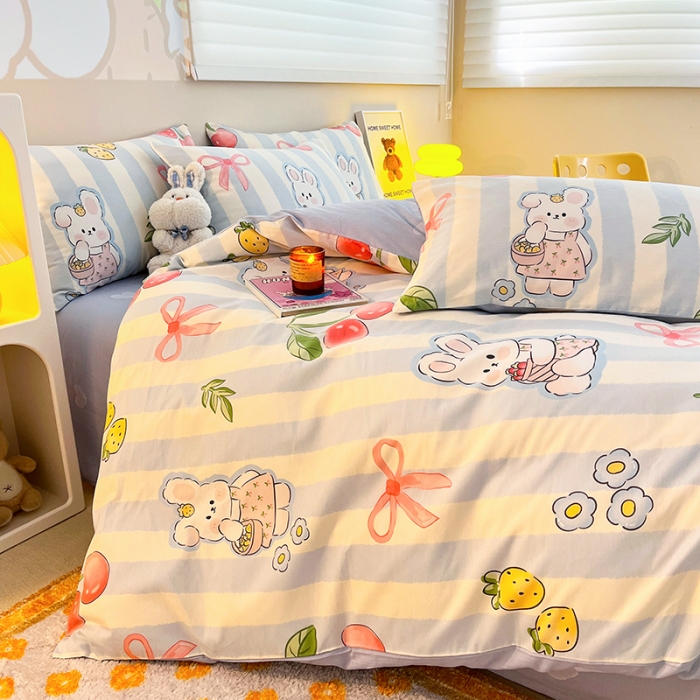 91家纺网 家纺一手货源 找家纺 呗旺鹿 2023新款13372全棉纯棉印花四件套直播款 兔宝果园