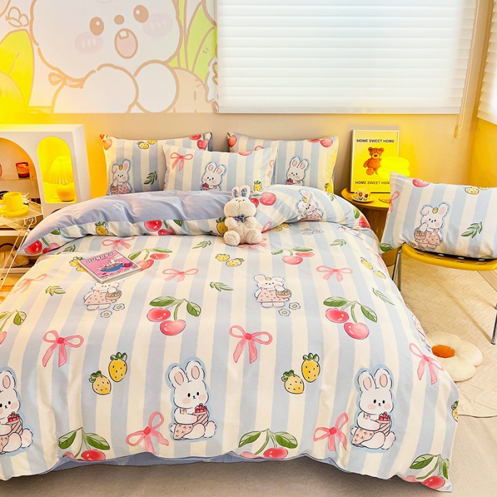 91家纺网 家纺一手货源 找家纺 呗旺鹿 2023新款13372全棉纯棉印花四件套直播款 兔宝果园