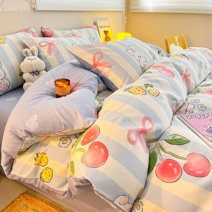 91家纺网 家纺一手货源 找家纺 呗旺鹿 2023新款13372全棉纯棉印花四件套直播款 兔宝果园