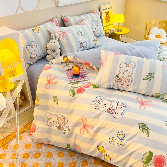 91家纺网 家纺一手货源 找家纺 呗旺鹿 2023新款13372全棉纯棉印花四件套直播款 兔宝果园