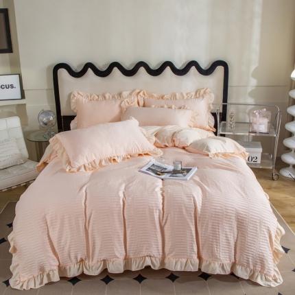 91家纺网 家纺一手货源 找家纺 仟网汇  2023新款韩版叶子泡泡纱四件套 韩版-玉色