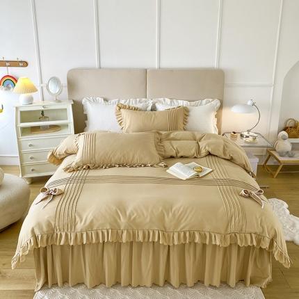 91家纺网 家纺一手货源 找家纺 （总）yyds网供 韩版公主风加高床裙夹棉四件套被套荷叶边床单床罩款