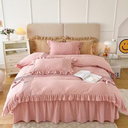 91家纺网 家纺一手货源 找家纺 （总）yyds网供 韩版公主风加高床裙夹棉四件套被套荷叶边床单床罩款