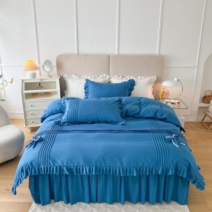 91家纺网 家纺一手货源 找家纺 （总）yyds网供 韩版公主风加高床裙夹棉四件套被套荷叶边床单床罩款