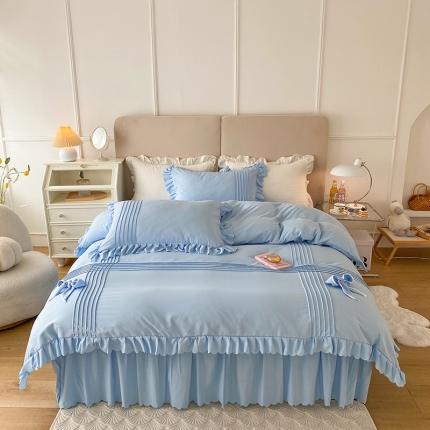 91家纺网 家纺一手货源 找家纺 （总）yyds网供 韩版公主风加高床裙夹棉四件套被套荷叶边床单床罩款