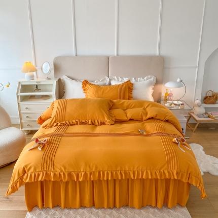 91家纺网 家纺一手货源 找家纺 （总）yyds网供 韩版公主风加高床裙夹棉四件套被套荷叶边床单床罩款