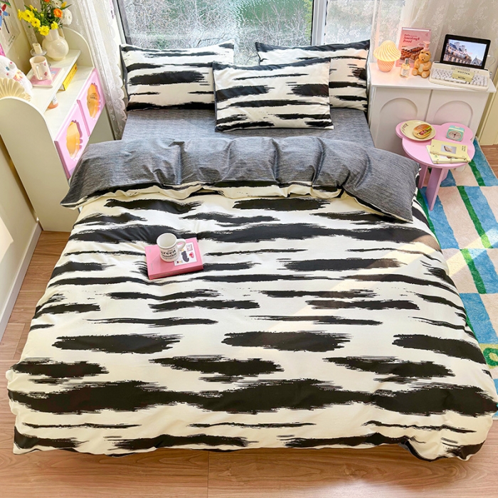 91家纺网 家纺一手货源 找家纺 名兮 2023新款极简风全棉印花四件套 黑白空间