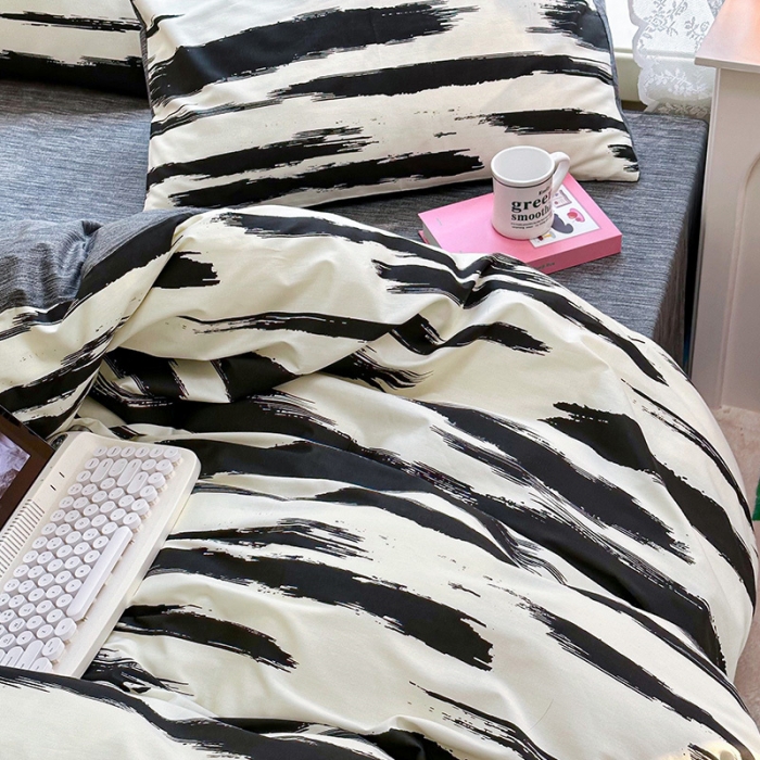 91家纺网 家纺一手货源 找家纺 名兮 2023新款极简风全棉印花四件套 黑白空间