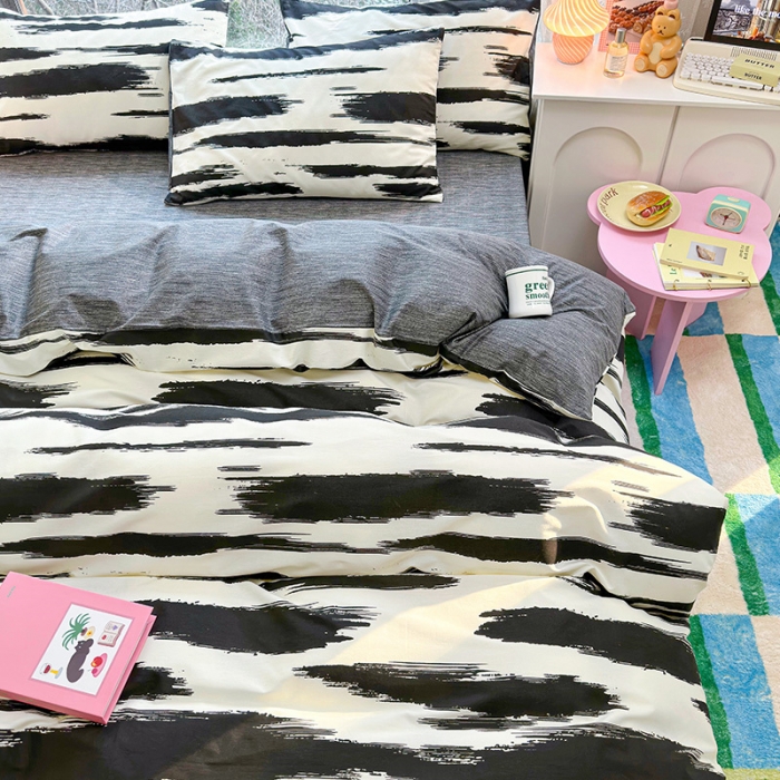 91家纺网 家纺一手货源 找家纺 名兮 2023新款极简风全棉印花四件套 黑白空间