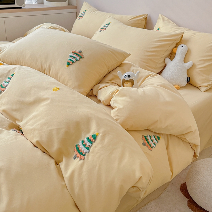 91家纺网 家纺一手货源 找家纺 丽涵家纺 2024春夏新品全棉毛巾绣四件套（内含买家秀） 圣诞树