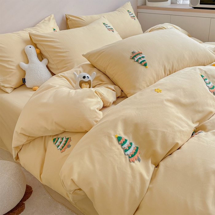 91家纺网 家纺一手货源 找家纺 丽涵家纺 2024春夏新品全棉毛巾绣四件套（内含买家秀） 圣诞树