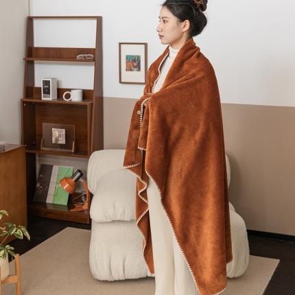 91家纺网 家纺一手货源 找家纺 富瑞阁 2024新款太阳格牛奶绒披肩 焦糖橘