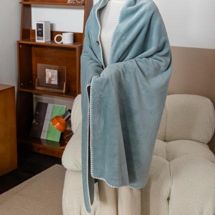 91家纺网 家纺一手货源 找家纺 富瑞阁 2024新款太阳格牛奶绒披肩 雾霾蓝