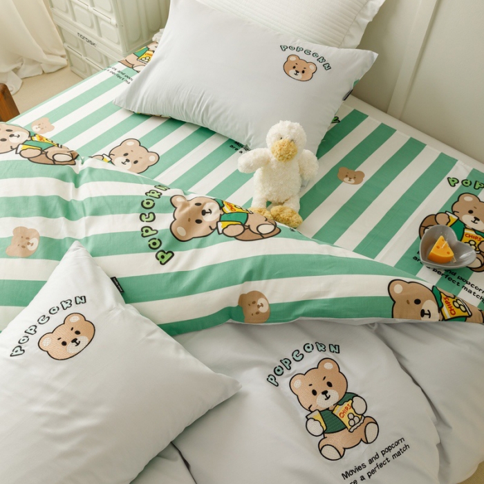 91家纺网 家纺一手货源 找家纺 卡姿 2023新款全棉呆萌小刺绣四件套第二波 可乐熊