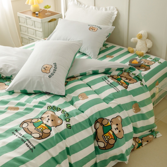 91家纺网 家纺一手货源 找家纺 卡姿 2023新款全棉呆萌小刺绣四件套第二波 可乐熊