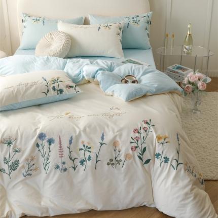 91家纺网 家纺一手货源 找家纺 卡姿家纺 2023新款优雅风刺绣四件套—花季 花季白