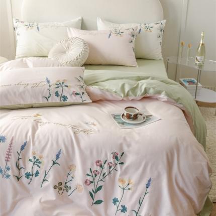 91家纺网 家纺一手货源 找家纺 卡姿家纺 2023新款优雅风刺绣四件套—花季 花季粉