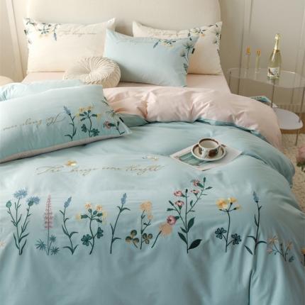 91家纺网 家纺一手货源 找家纺 卡姿家纺 2023新款优雅风刺绣四件套—花季 花季绿