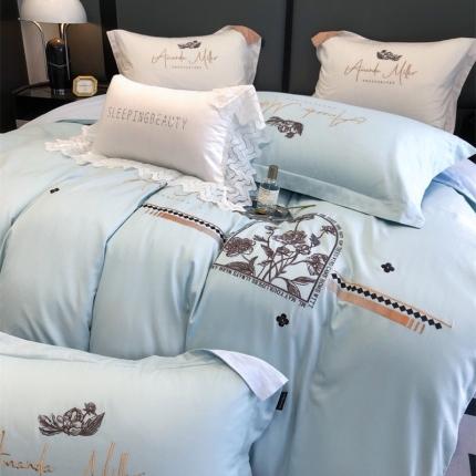 91家纺网 家纺一手货源 找家纺 卡姿家纺 2023新款优雅风刺绣四件套—丽芙花园 丽芙花园自然绿