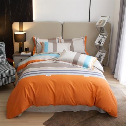 91家纺网 家纺一手货源 找家纺 曼秀琳 2023新款40s匹马棉印花系列四件套 莫比尔-桔