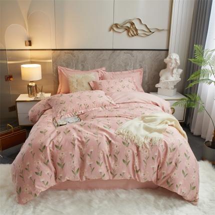 91家纺网 家纺一手货源 找家纺 曼秀琳 2023新款40s匹马棉印花系列四件套 萌芽-粉