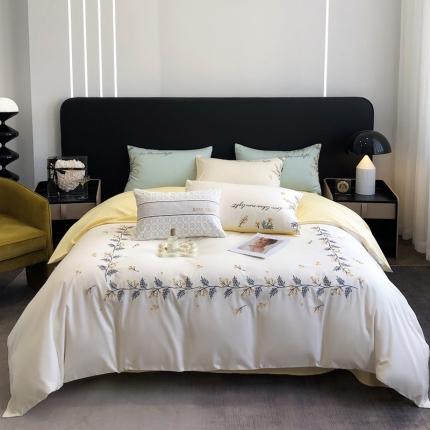 91家纺网 家纺一手货源 找家纺 （总）卡姿 2023新款优雅风格刺绣四件套一米阳光