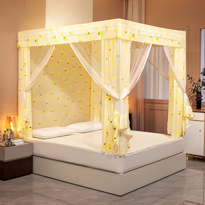 91家纺网 家纺一手货源 找家纺 千逸虹 2024新款坐床全底纱 遮光蚊帐 柠檬黄