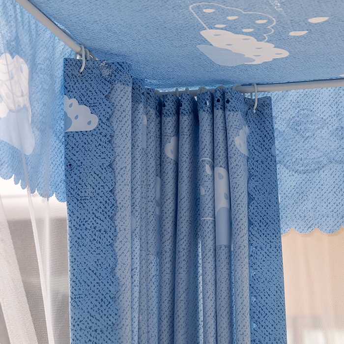 91家纺网 家纺一手货源 找家纺 千逸虹 2024新款坐床全底纱 遮光蚊帐 蓝色天空