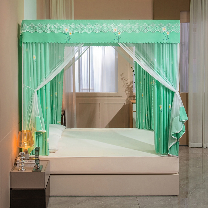 91家纺网 家纺一手货源 找家纺 千逸虹 2024新款坐床全底纱 遮光蚊帐 绿草如茵