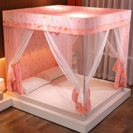 91家纺网 家纺一手货源 找家纺 千逸虹 2024新款坐床全底纱 遮光蚊帐 粉色心情