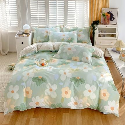 拾物记 2023新款全棉喷气花卉条纹格子系列四件套 青柠半夏