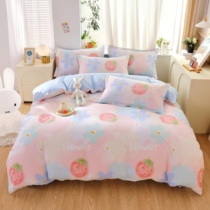 拾物记 2023新款全棉喷气花卉条纹格子系列四件套 云上花园