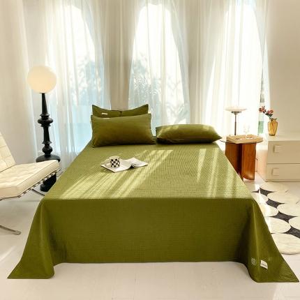 91家纺网 家纺一手货源 找家纺 眠博士 2023新款全棉华夫格床单三件套 松石绿