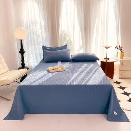 91家纺网 家纺一手货源 找家纺 眠博士 2023新款全棉华夫格床单三件套 天蓝