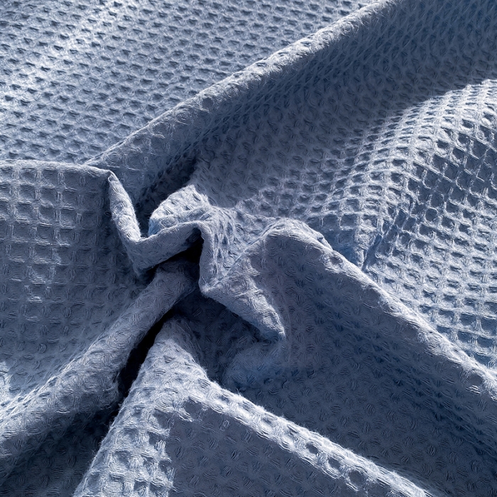 91家纺网 家纺一手货源 找家纺 眠博士 2023新款全棉华夫格床单三件套 天蓝