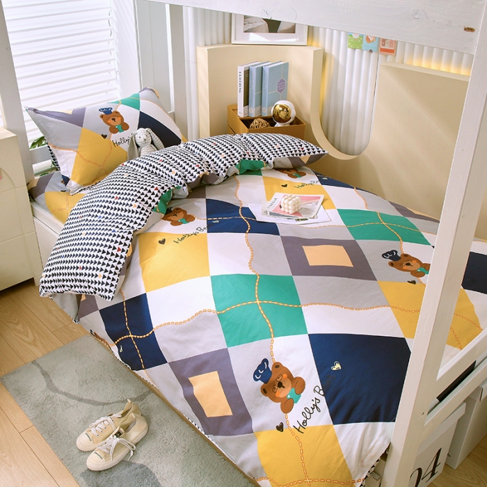 91家纺网 家纺一手货源 找家纺 拾物记 2023新款全棉喷气花卉条纹格子系列学生三件套 爱尔威