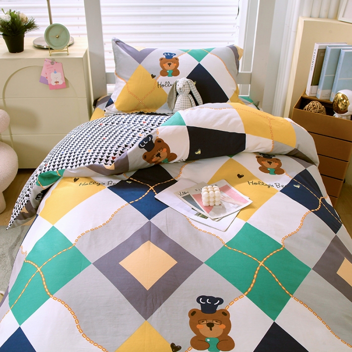 91家纺网 家纺一手货源 找家纺 拾物记 2023新款全棉喷气花卉条纹格子系列学生三件套 爱尔威