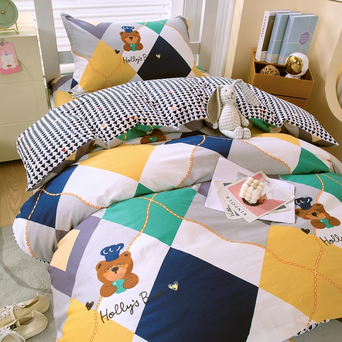 91家纺网 家纺一手货源 找家纺 拾物记 2023新款全棉喷气花卉条纹格子系列学生三件套 爱尔威