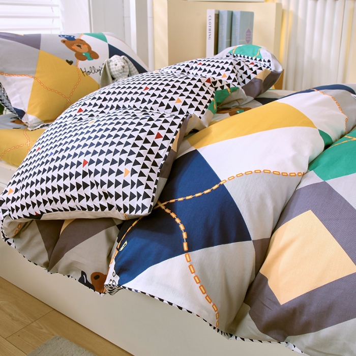 91家纺网 家纺一手货源 找家纺 拾物记 2023新款全棉喷气花卉条纹格子系列学生三件套 爱尔威