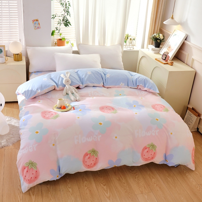 91家纺网 家纺一手货源 找家纺 拾物记 2023新款全棉喷气花卉条纹格子系列单被套 云上花园