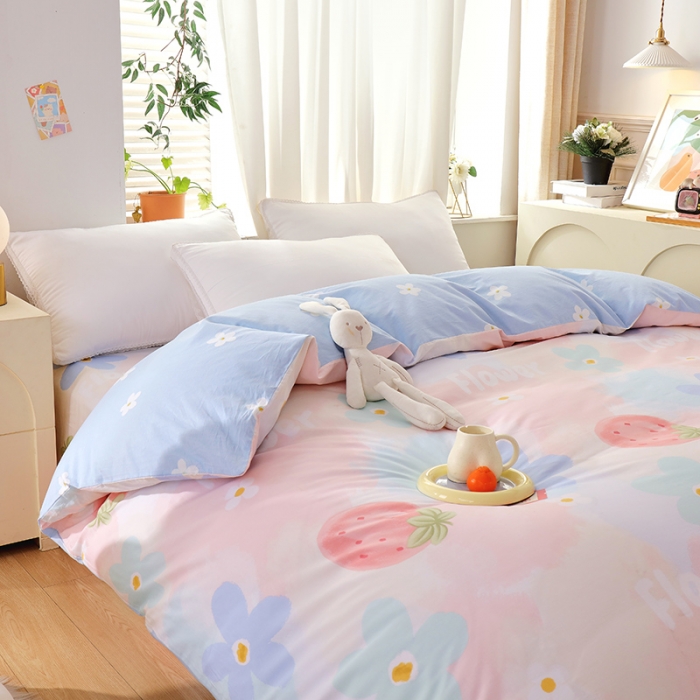 91家纺网 家纺一手货源 找家纺 拾物记 2023新款全棉喷气花卉条纹格子系列单被套 云上花园