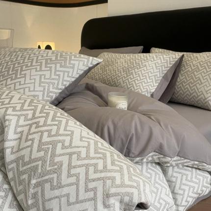 91家纺网 家纺一手货源 找家纺 （总）ab家纺 2023新款全棉色织水洗棉四件套-山茶花菱形格系列