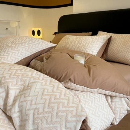 91家纺网 家纺一手货源 找家纺 （总）ab家纺 2023新款全棉色织水洗棉四件套-山茶花菱形格系列