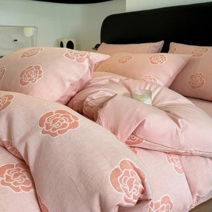 91家纺网 家纺一手货源 找家纺 （总）ab家纺 2023新款全棉色织水洗棉四件套-山茶花菱形格系列