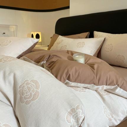 91家纺网 家纺一手货源 找家纺 （总）ab家纺 2023新款全棉色织水洗棉四件套-山茶花菱形格系列