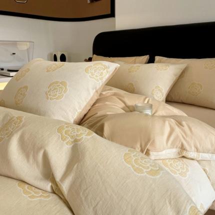 91家纺网 家纺一手货源 找家纺 （总）ab家纺 2023新款全棉色织水洗棉四件套-山茶花菱形格系列