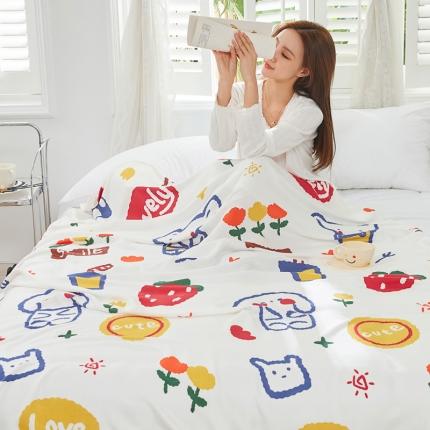 91家纺网 家纺一手货源 找家纺 棉乐町 2025新款印花竹纤维盖毯 夏日