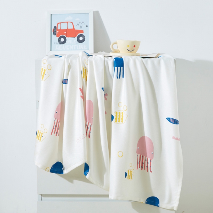 91家纺网 家纺一手货源 找家纺 棉乐町 2025新款印花竹纤维盖毯 海底世界